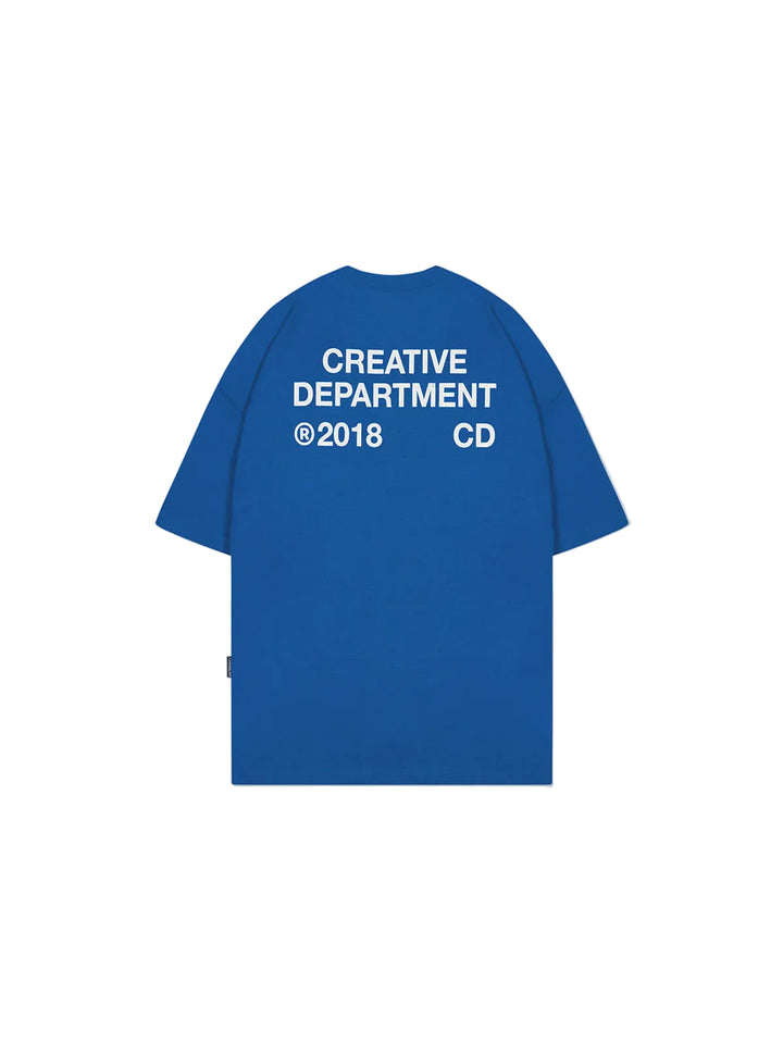 Camiseta boxy fit RETERNITY CREATIVE DEPARTMENT color azul, algodón y estampado CD blanco