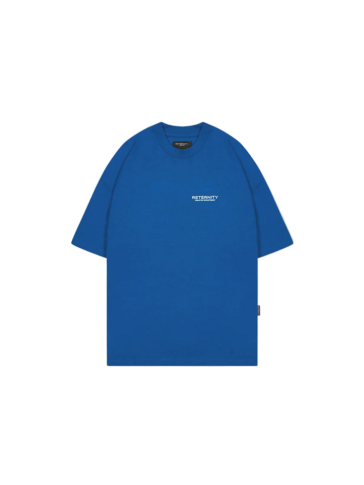 Camiseta boxy fit RETERNITY CREATIVE DEPARTMENT color azul, algodón y estampado CD blanco