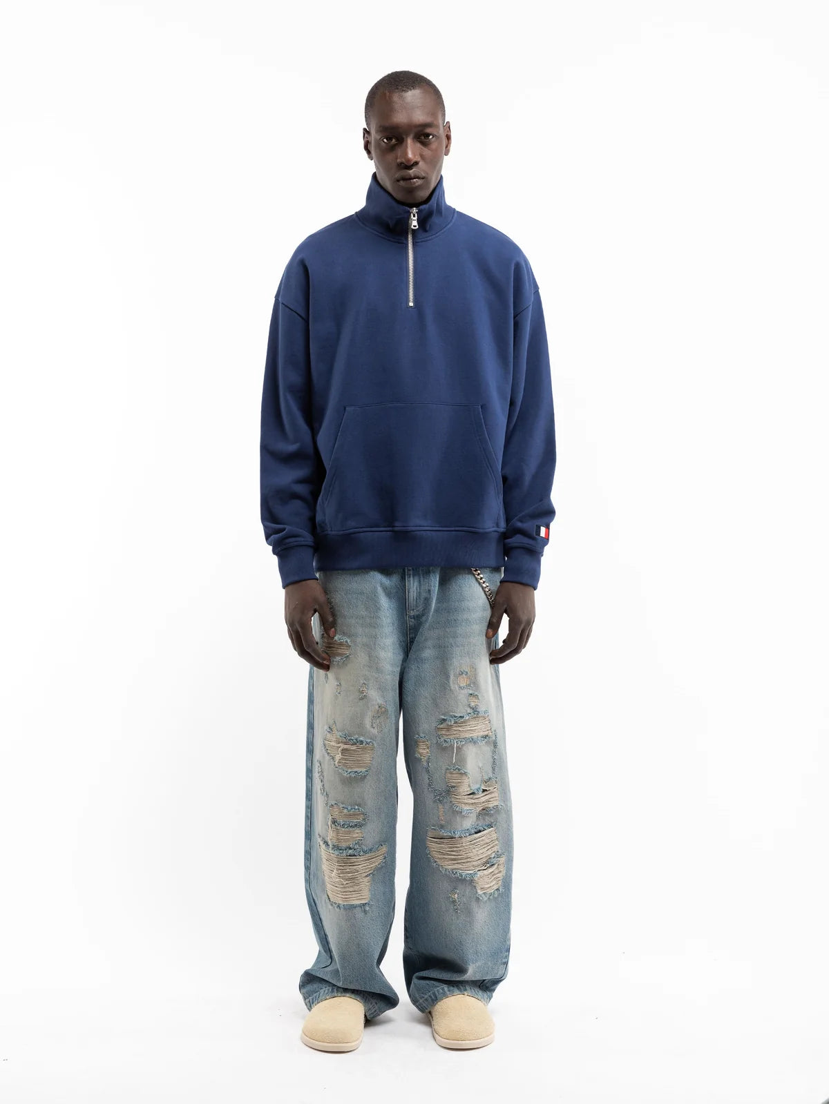 Sudadera Reternity Saint Germain Half Zip en azul marino con medio cierre metálico y bolsillo canguro