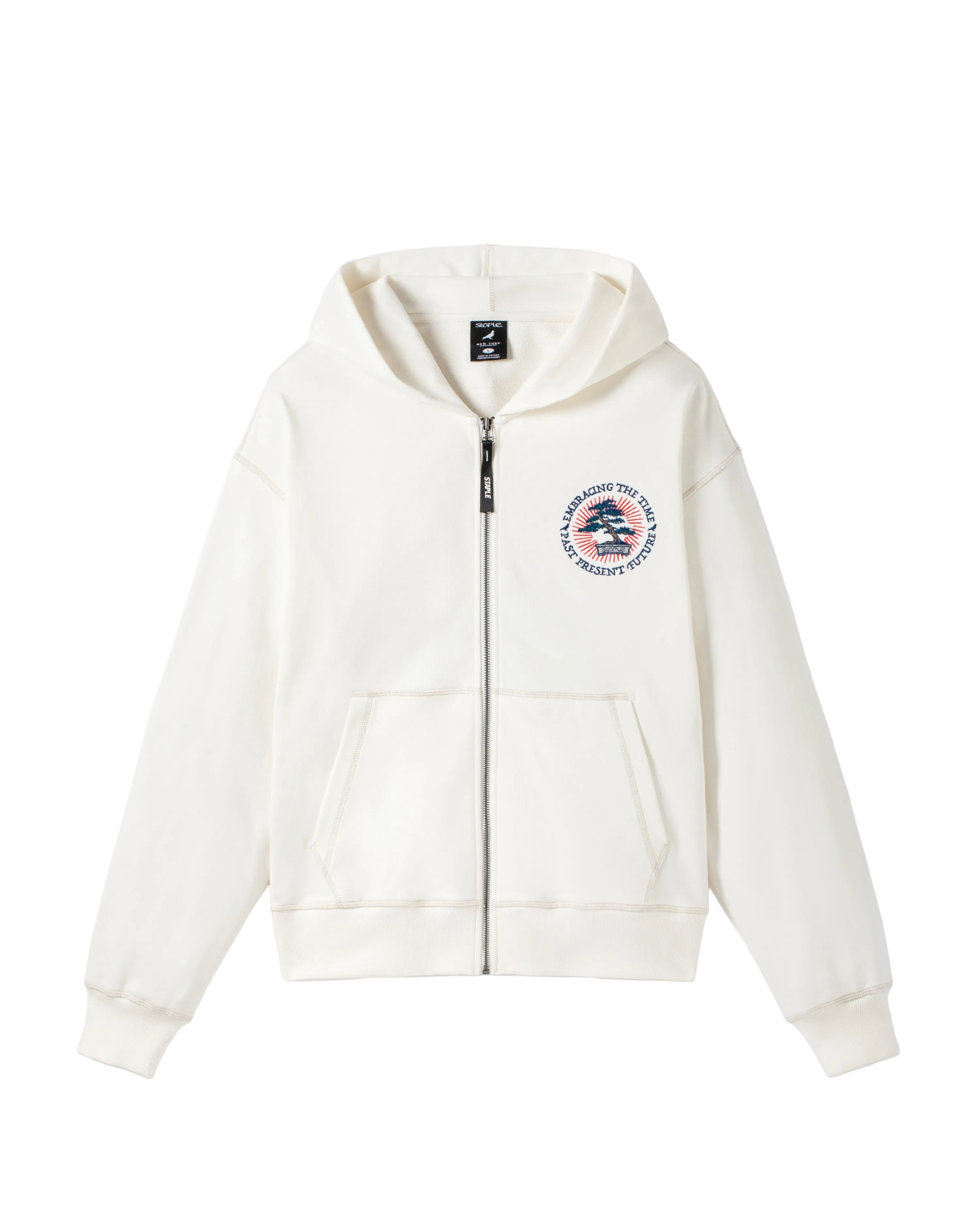 sudadera STAPLE Bonsai Zip Up white 430 gsm cremallera capucha bordado pecho