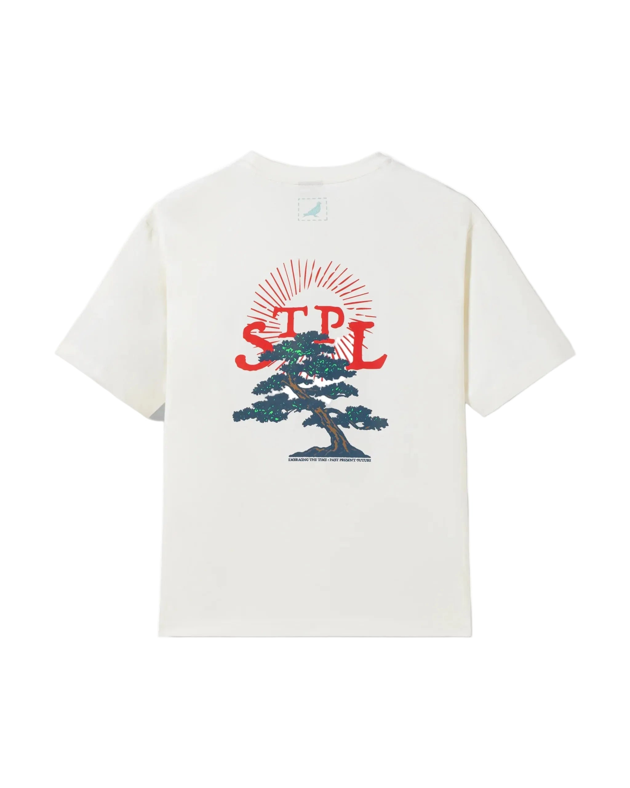 Camiseta Staple Pigeon Bonsai S/S Tee Cream vista trasera gráfico STPL bonsai Embracing The Time