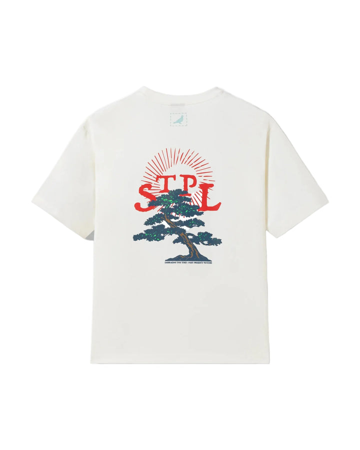Camiseta Staple Pigeon Bonsai S/S Tee Cream vista trasera gráfico STPL bonsai Embracing The Time