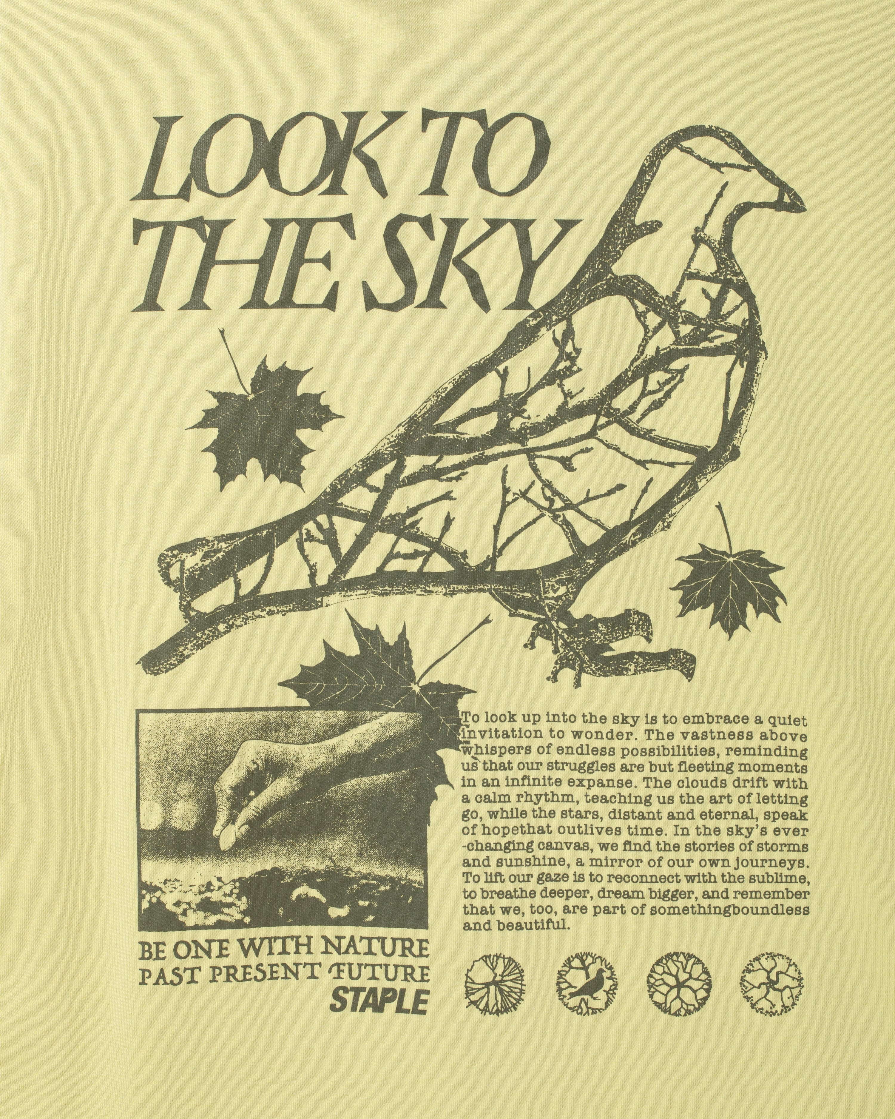 Camiseta Staple Pigeon Juniper Graphic Tee Amarillo detalle gráfico espalda Look To The SkySky