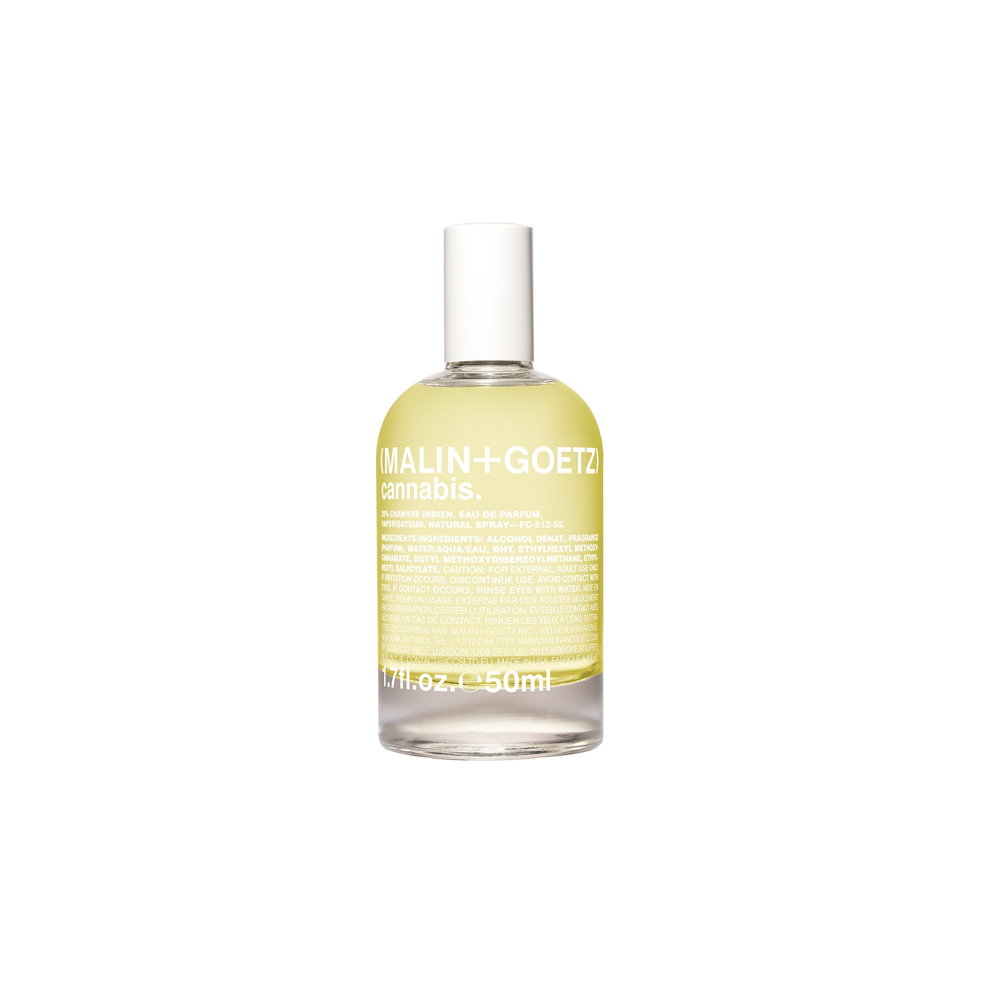 MALIN+GOETZ Cannabis Eau de Parfum 50ml frasco fragancia unisex fondo blanco