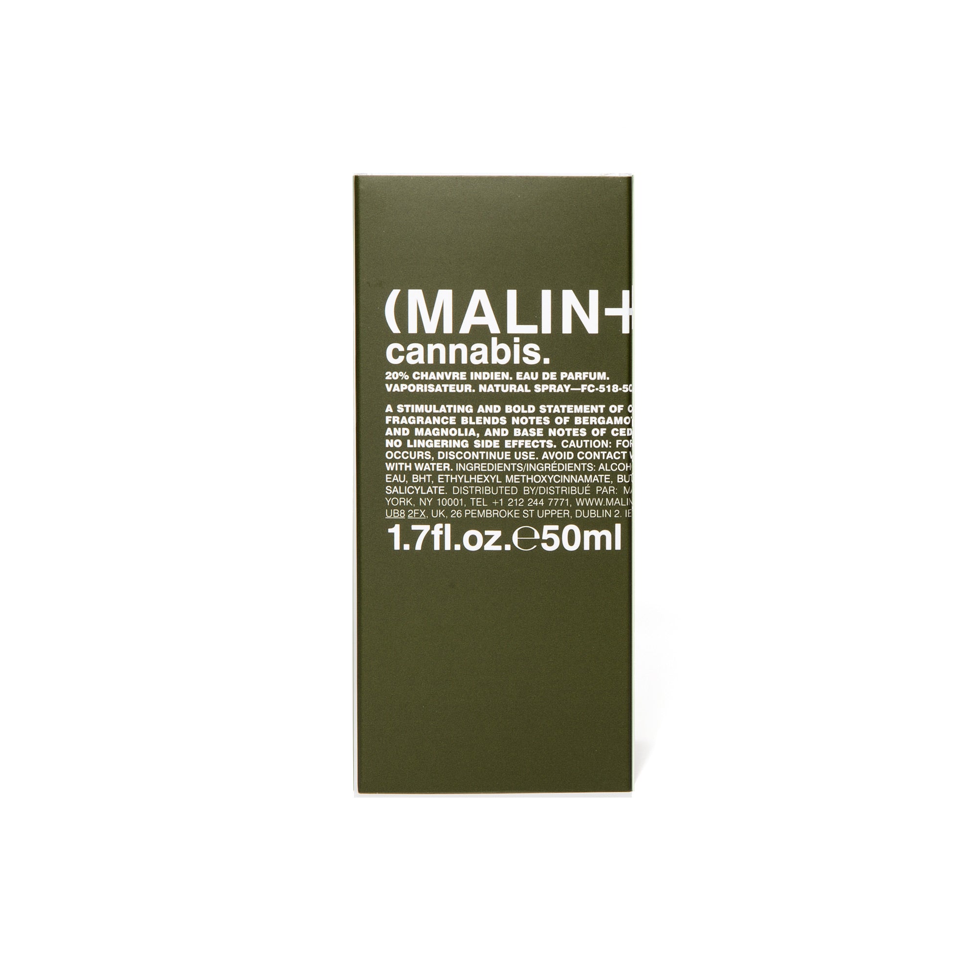 MALIN+GOETZ Cannabis perfume 50ml vista lateral con etiqueta
