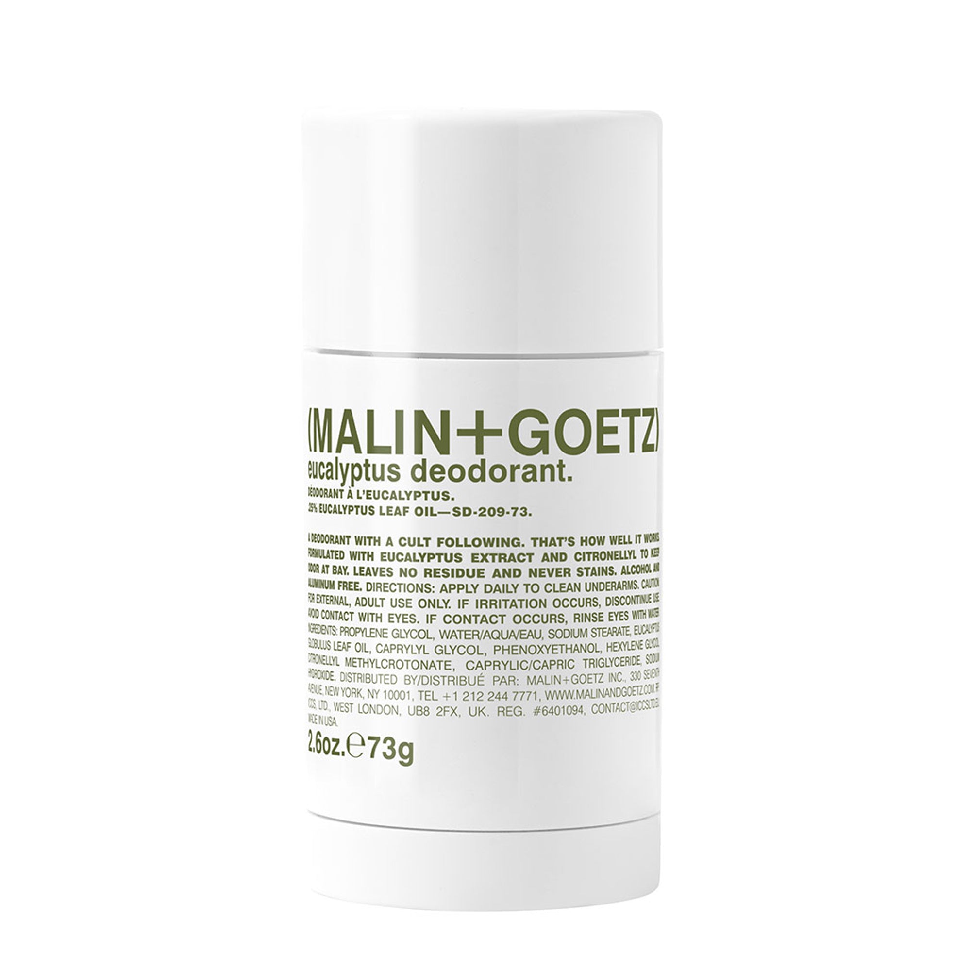 MALIN+GOETZ Desodorante Eucalyptus 73g frasco blanco fondo neutro vista frontal