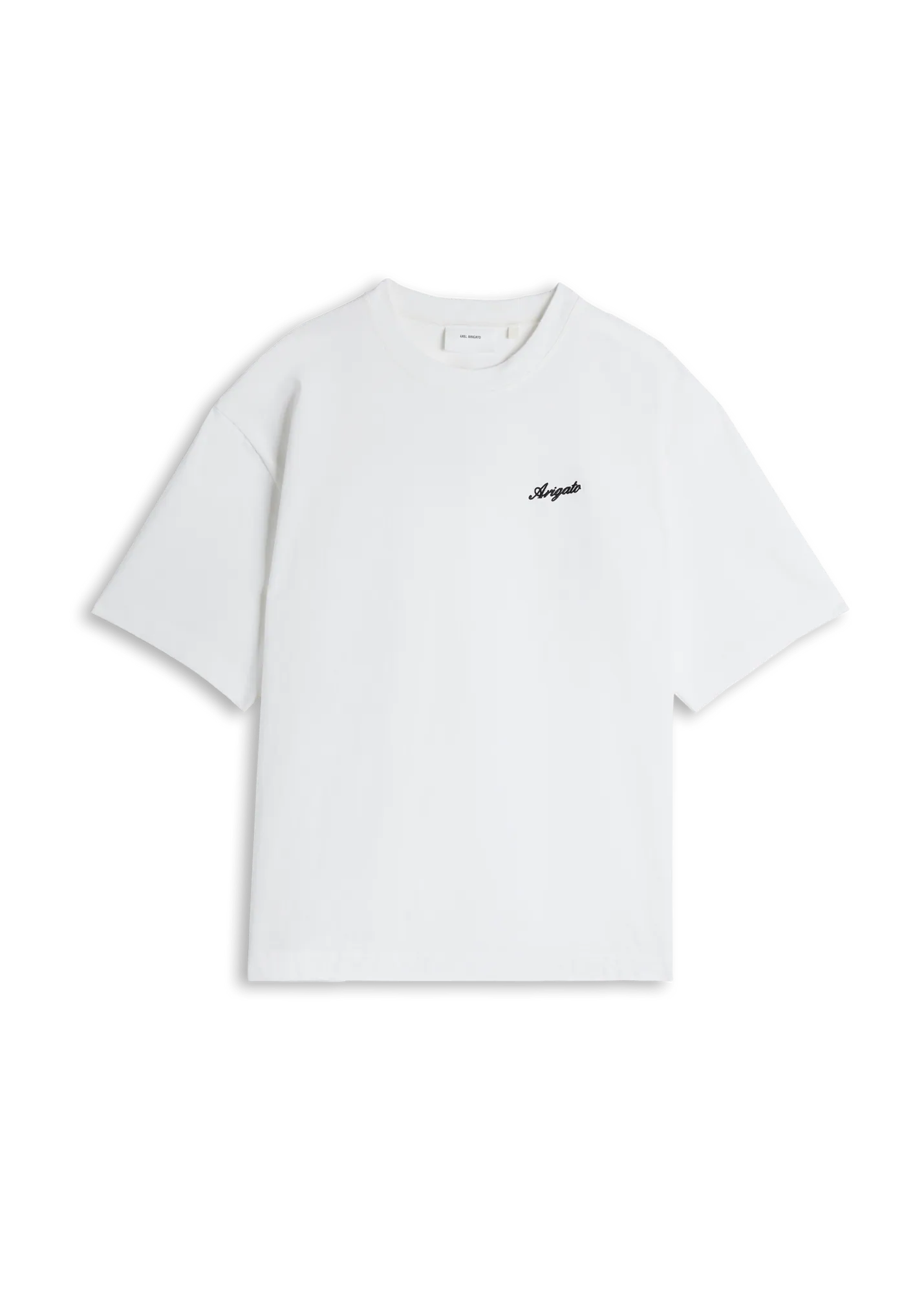 Camiseta Axel Arigato Honor blanca oversized con bordado Arigato en el pecho, vista frontal