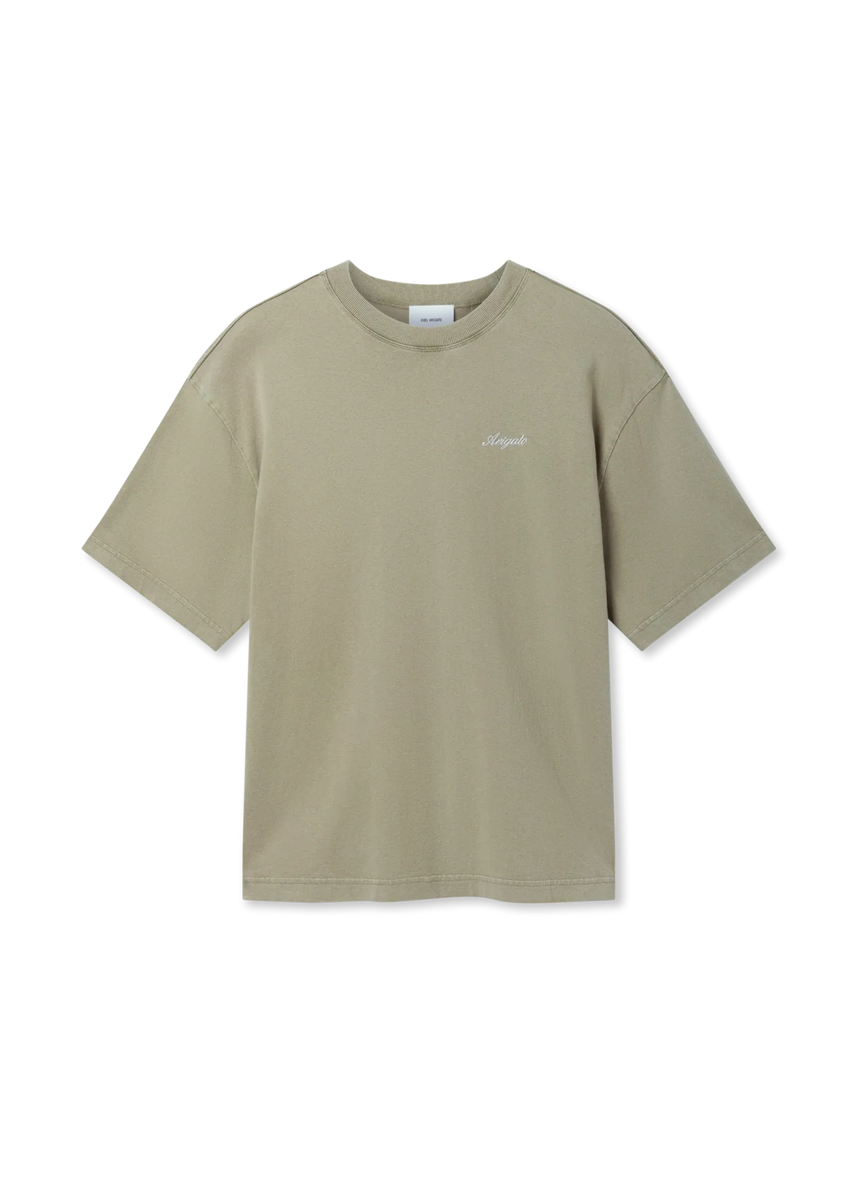 Camiseta Axel Arigato Honor Washed verde oliva con lavado vintage y bordado en el pecho, vista frontal