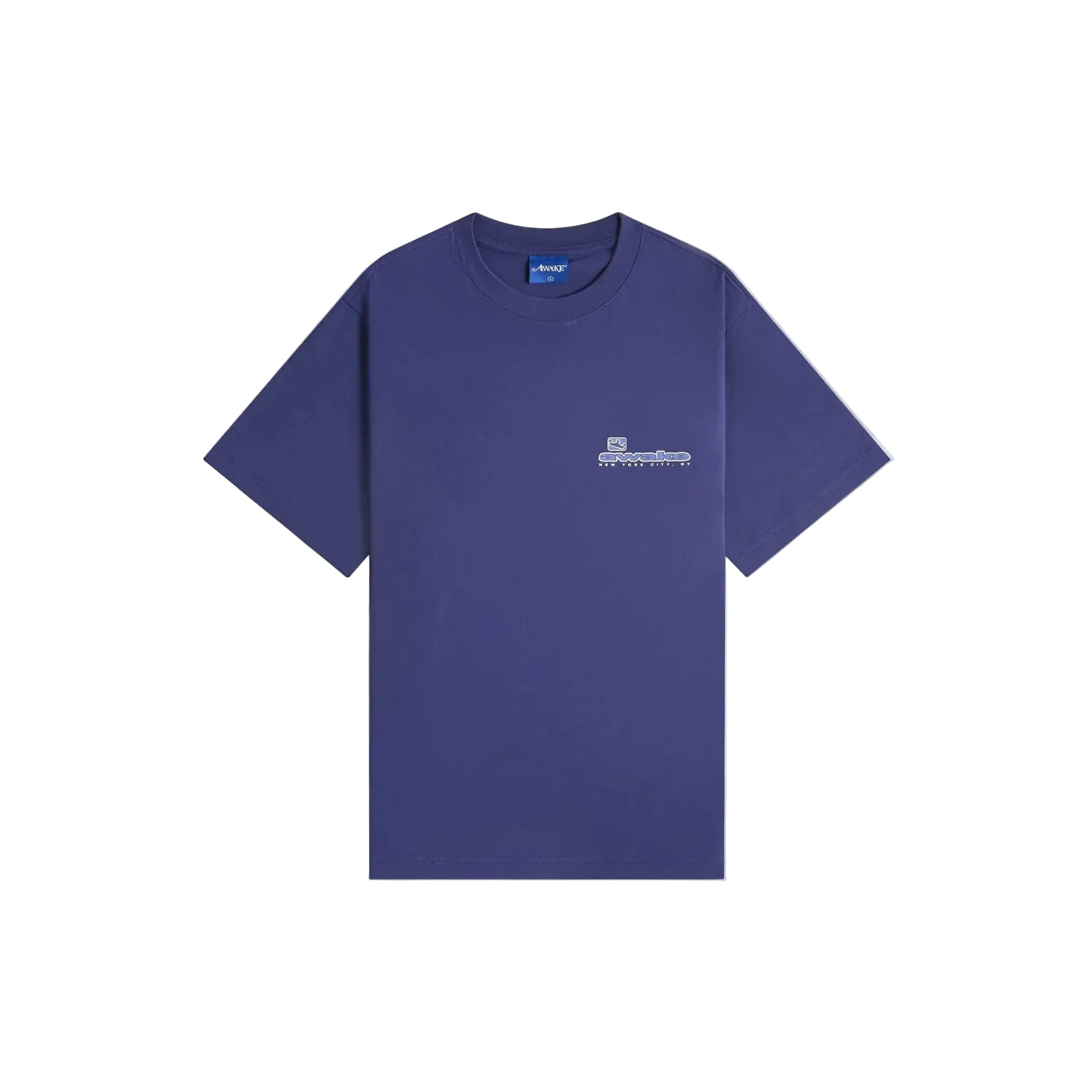 Camiseta Awake NY New York City azul, con logotipo en pecho y espalda