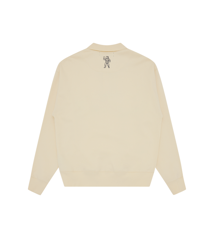 Espalda lisa de la sudadera Billionaire Boys Club Signature Collared color crema con pequeño detalle en la nuca, vista trasera