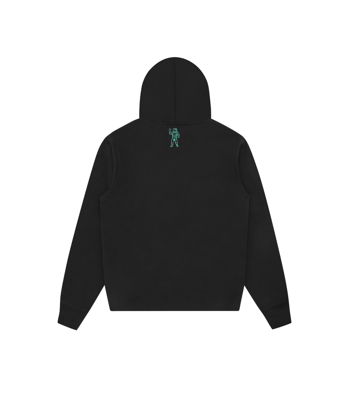 Espalda de la sudadera con capucha Billionaire Boys Club negra con pequeño logo en la nuca, vista trasera