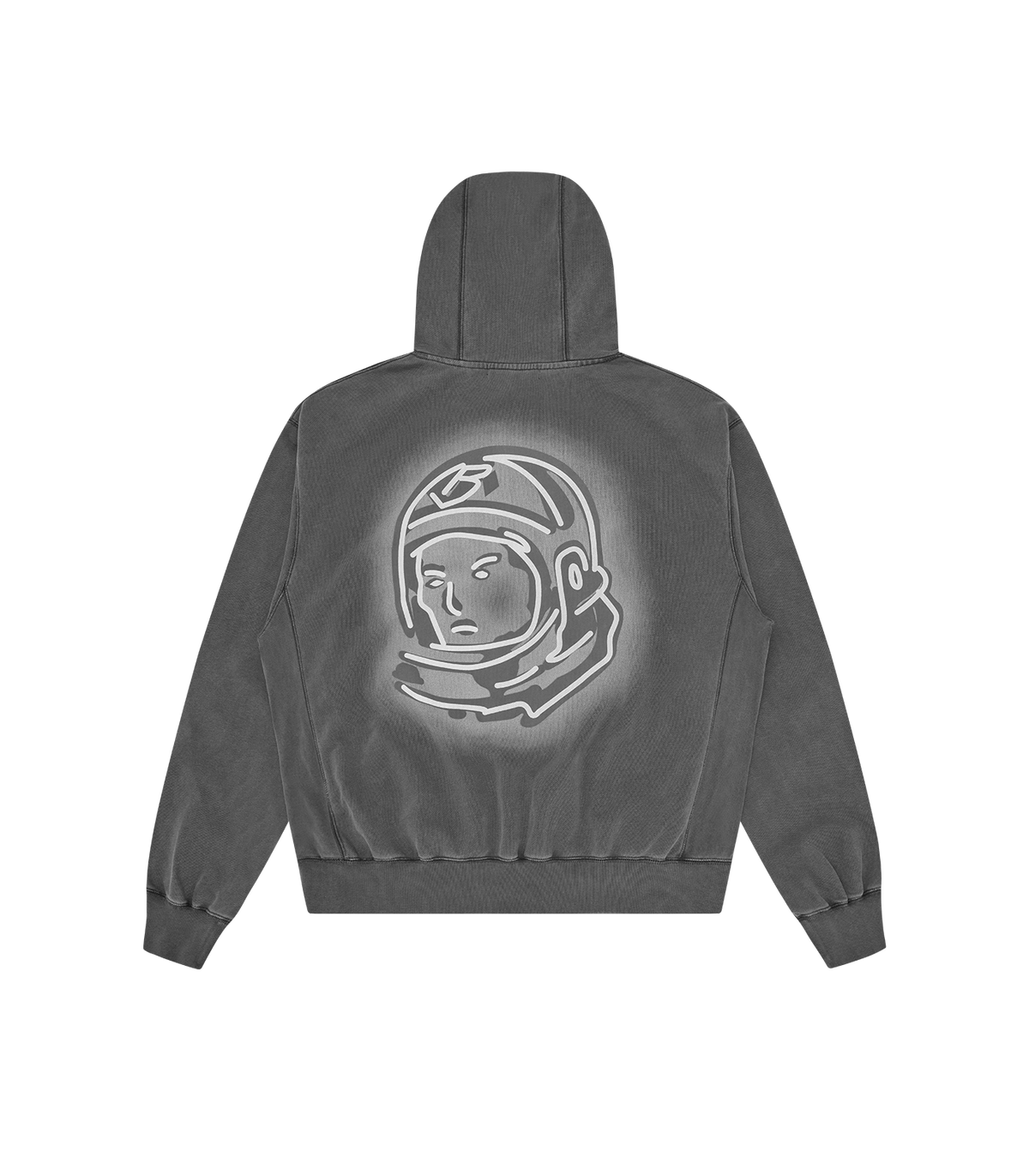 Espalda de la sudadera con capucha Billionaire Boys Club gris con gráfico circular del astronauta en el centro, vista trasera