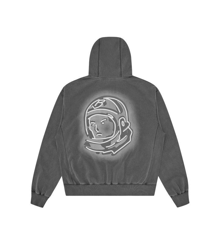 Espalda de la sudadera con capucha Billionaire Boys Club gris con gráfico circular del astronauta en el centro, vista trasera