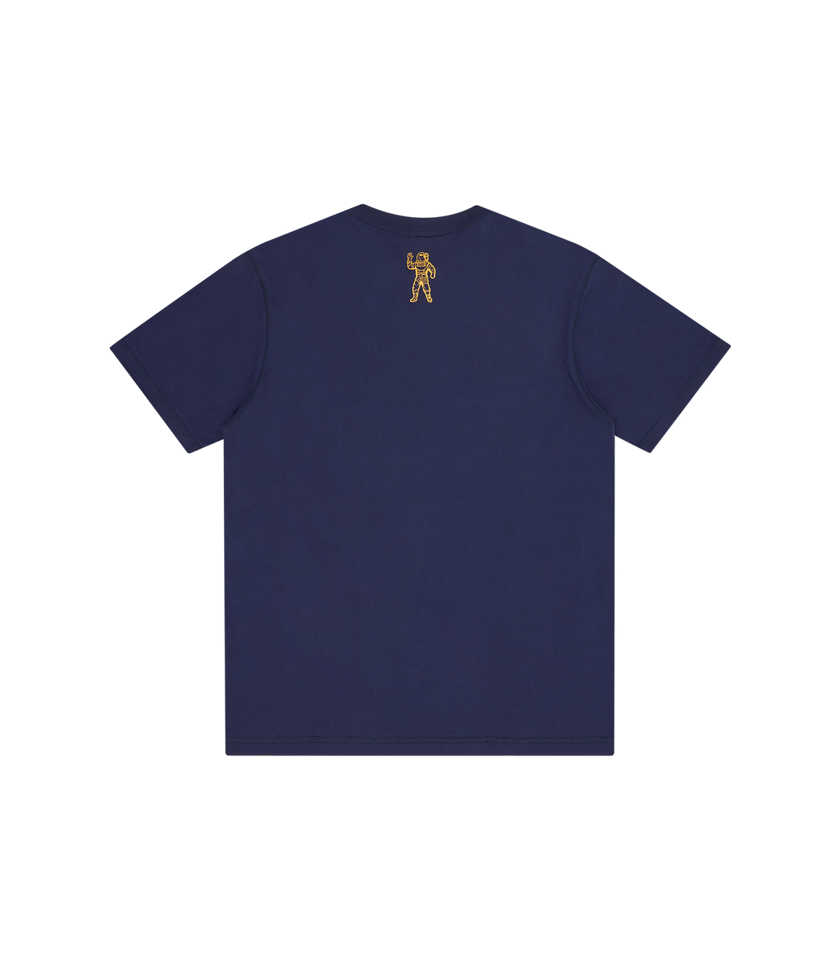 Espalda de la camiseta Billionaire Boys Club azul marino con pequeño emblema del astronauta en dorado, vista trasera