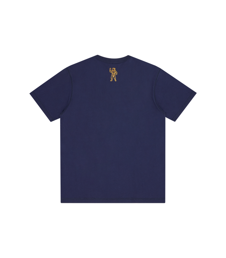 Espalda de la camiseta Billionaire Boys Club azul marino con pequeño emblema del astronauta en dorado, vista trasera