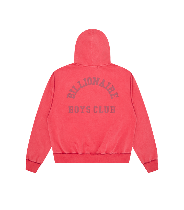 Espalda de la sudadera con capucha y cremallera Billionaire Boys Club roja con logo BILLIONAIRE BOYS CLUB, vista trasera