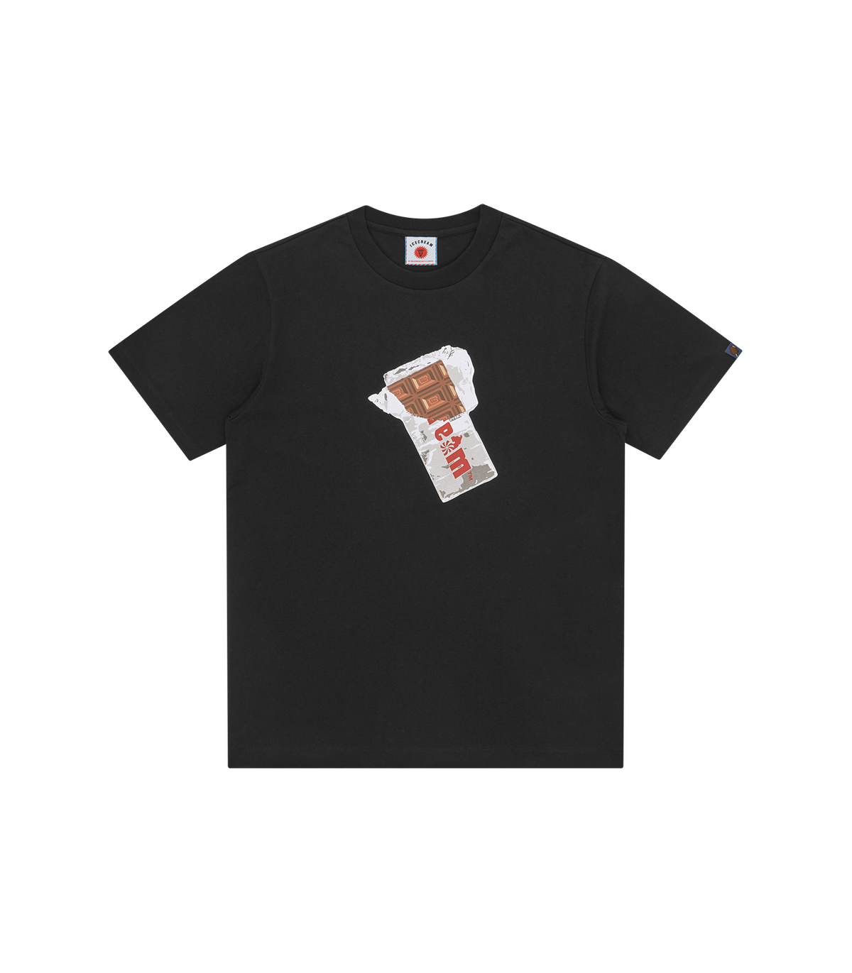 Camiseta ICECREAM Chocolate Bar negra con gráfico de tableta de chocolate en el pecho, vista frontal