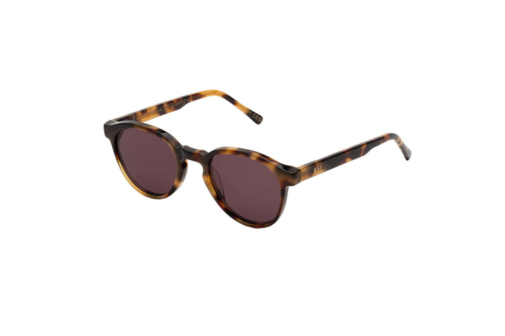 Gafas de sol RSF The Warhol Melanzana con montura carey y lente morada, vista de tres cuartos