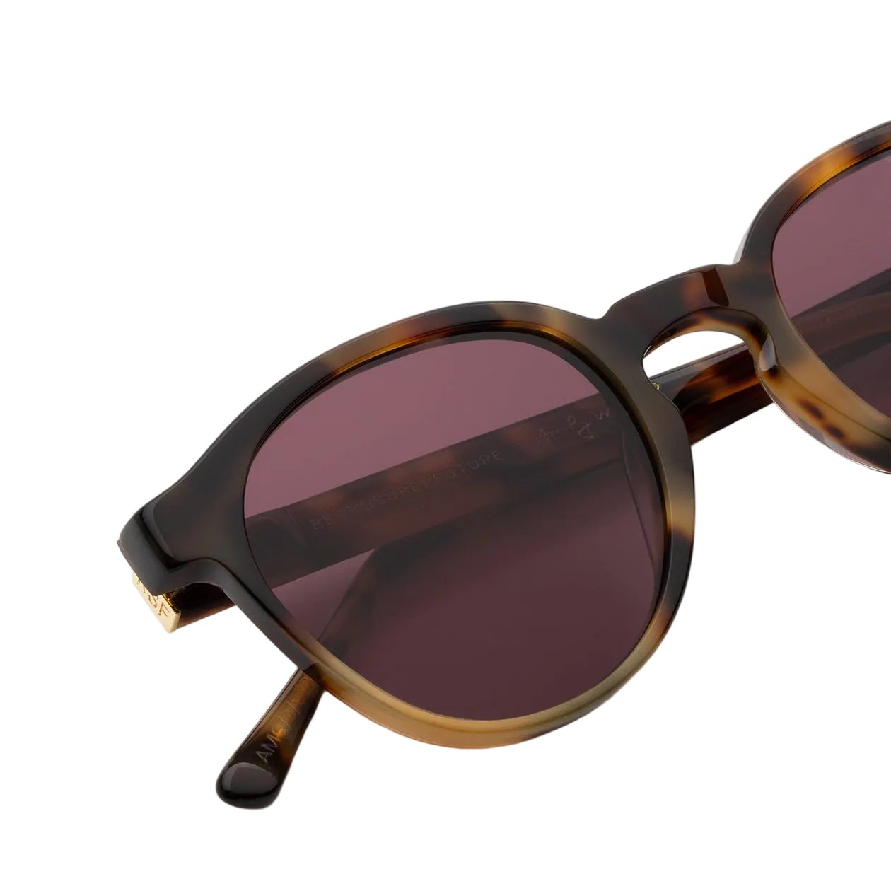 Gafas de sol RSF The Warhol Melanzana con lente morada y varilla carey, vista de tres cuartos