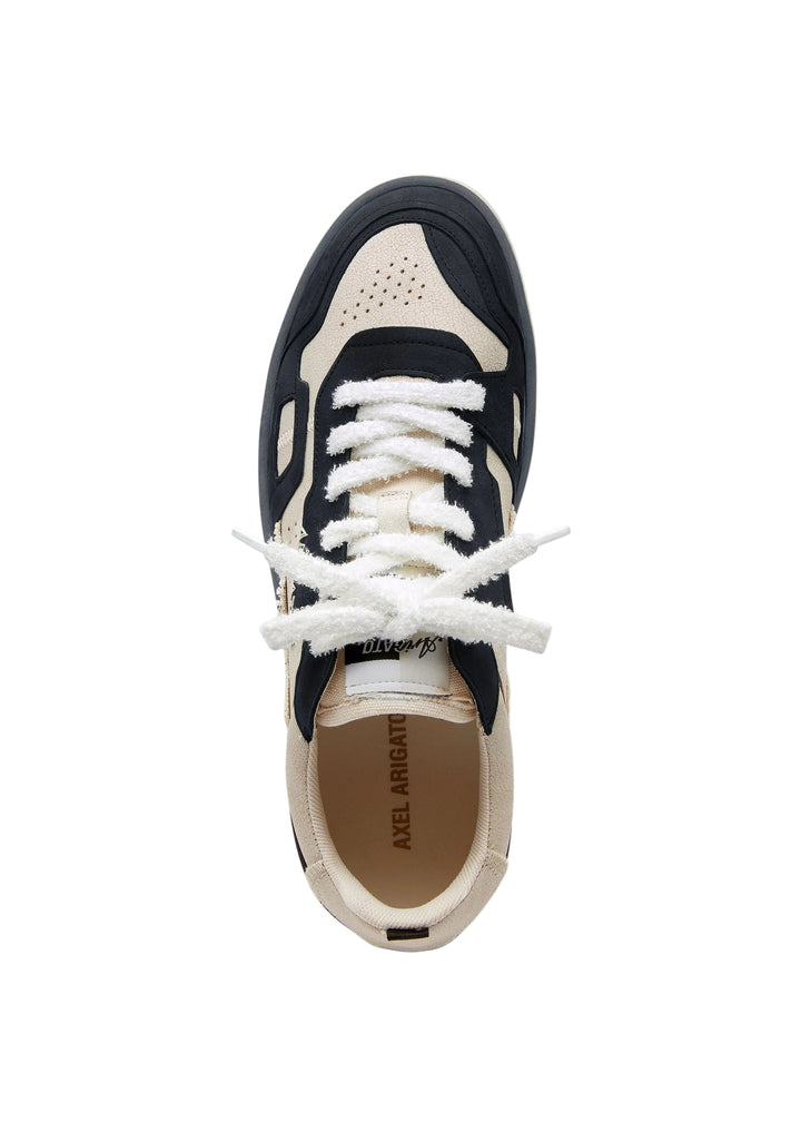 Axel Arigato Dice Patchwork Sneaker vista superior, en colores negro y crema fabricadas Portugal