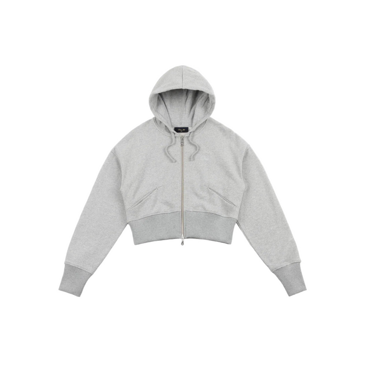 Sudadera Dime Cropped Zip Hoodie en gris jaspeado con cremallera central