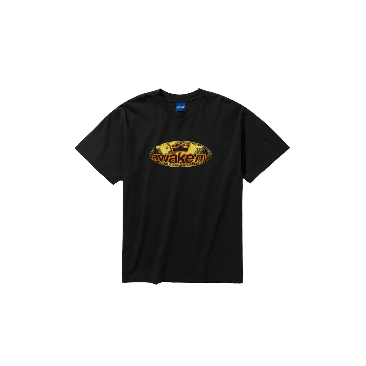 Camiseta Awake NY Worldwide Static en negro con estampado del globo terráqueo y logo awake ny en el pecho