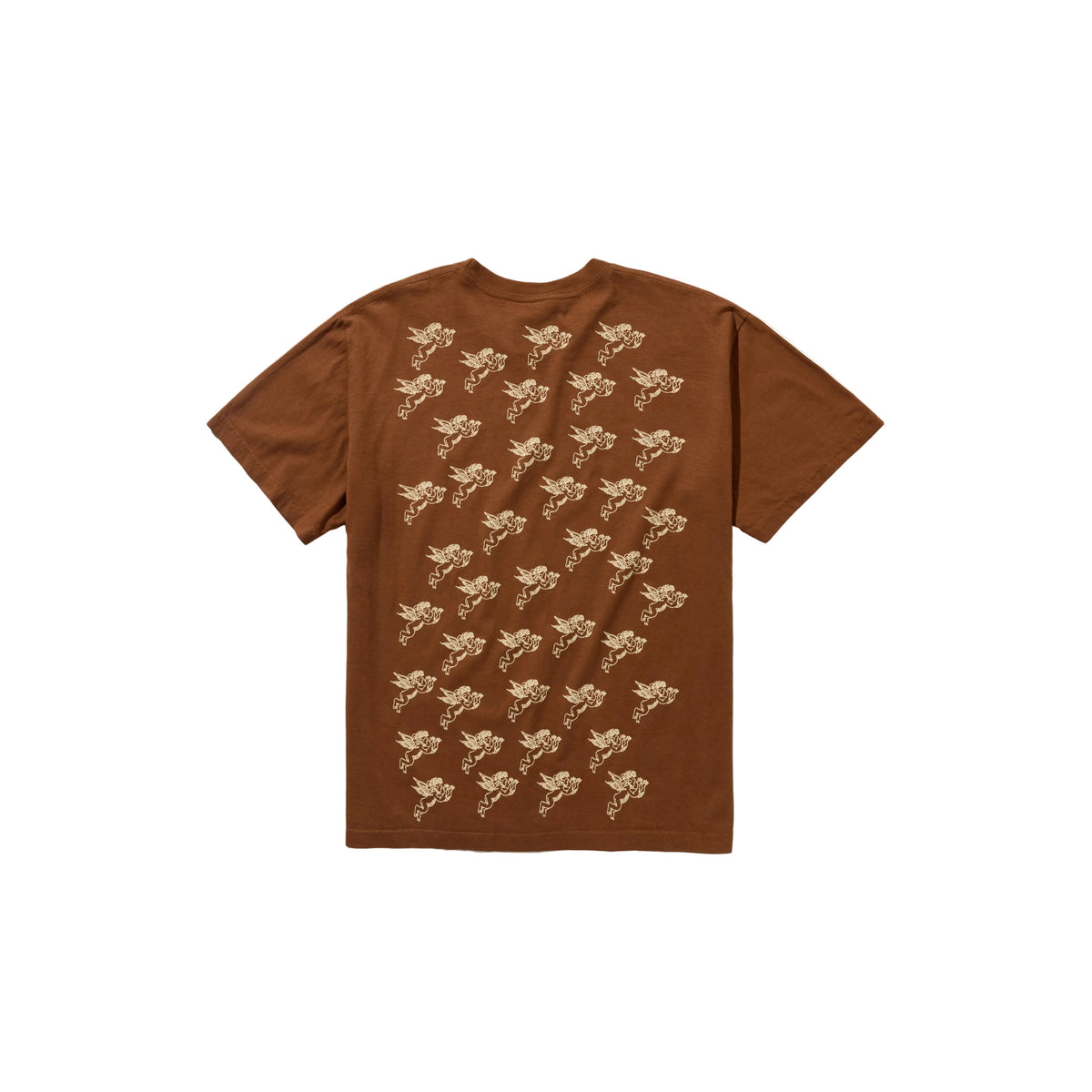 Espalda de la camiseta Awake NY Angelic marrón con estampado de querubines en crema