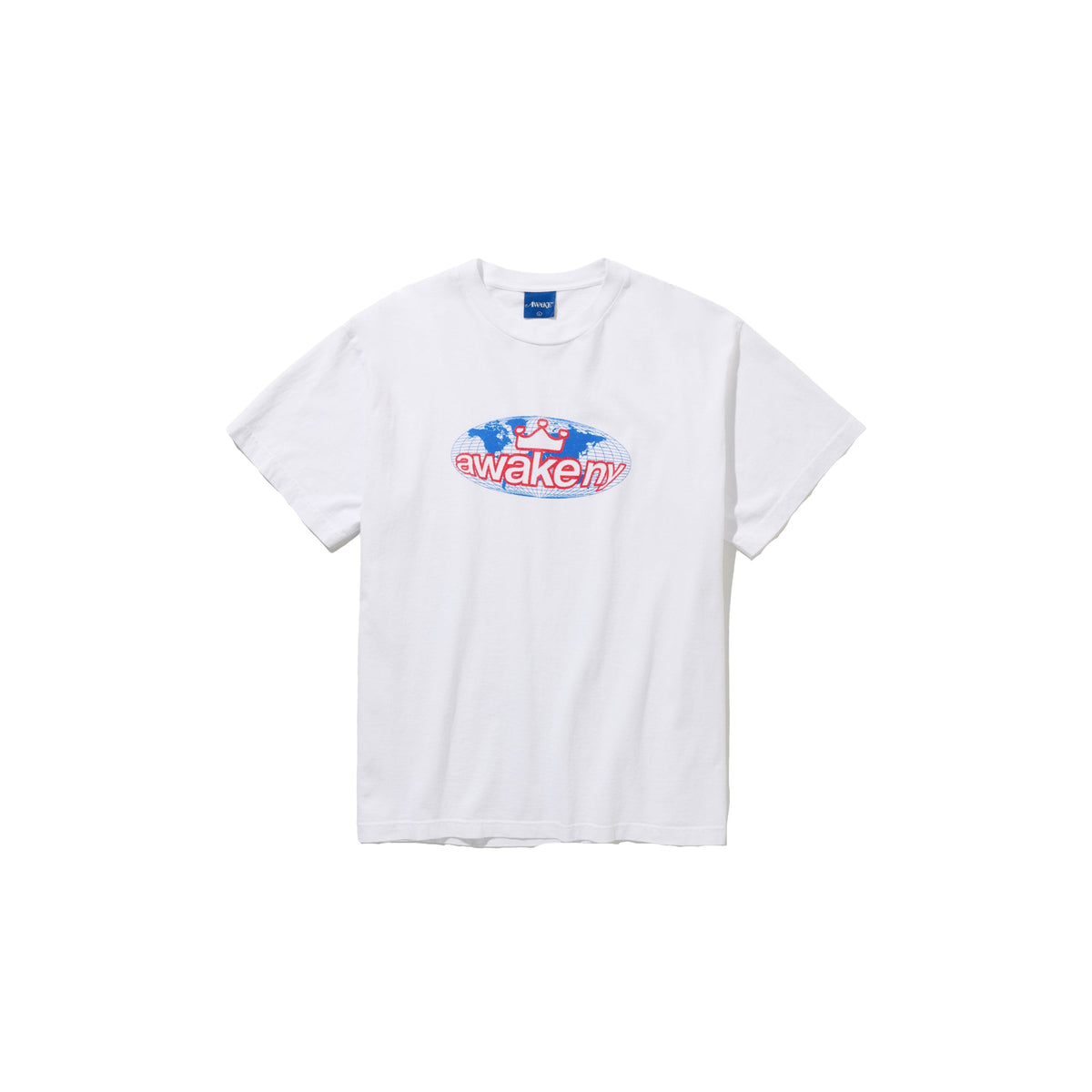 Camiseta Awake NY Worldwide Static en blanco con estampado del globo terráqueo y logo awake ny en el pecho
