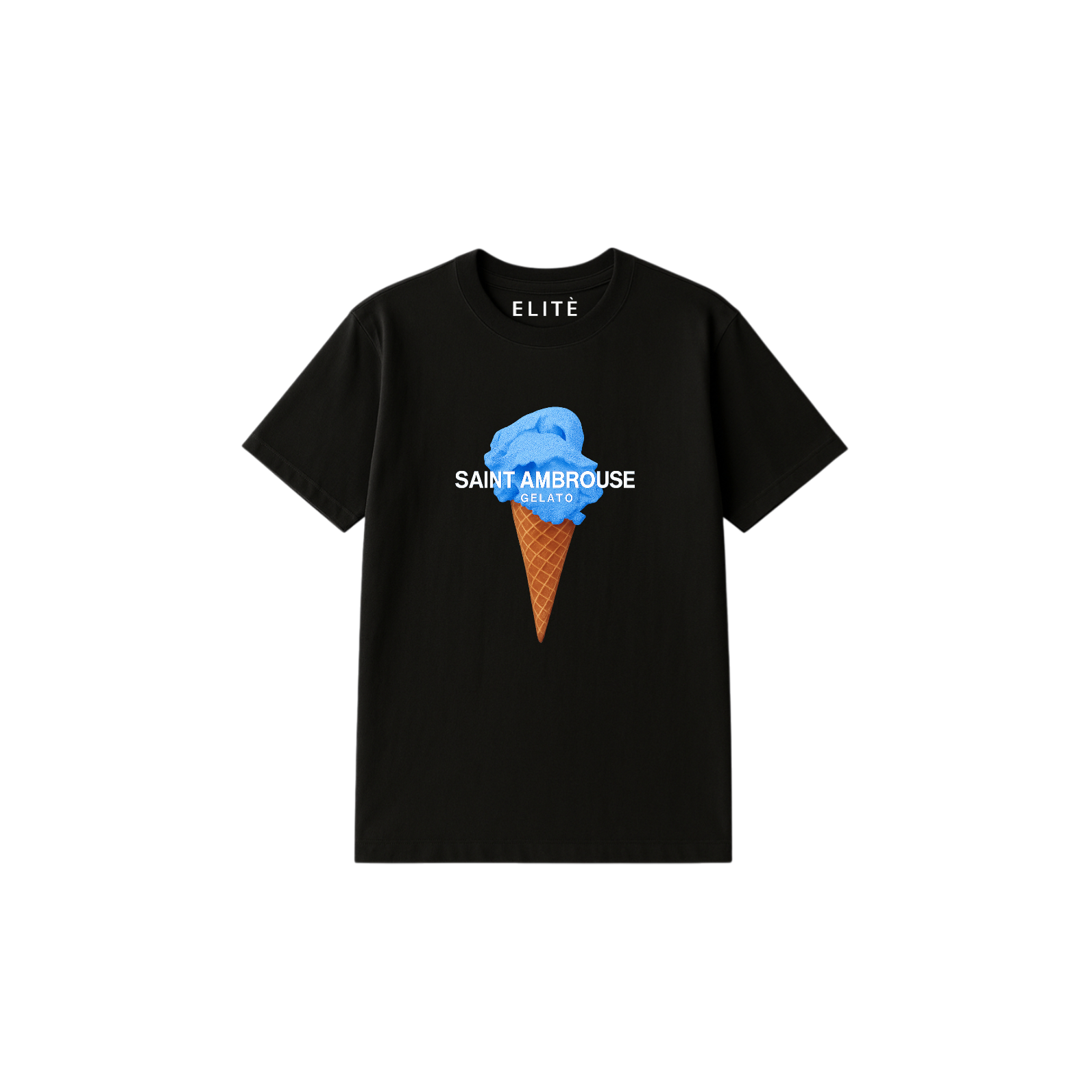 Camiseta Elitè Paris Gelato negra, print Saint Ambrouse Gelato.