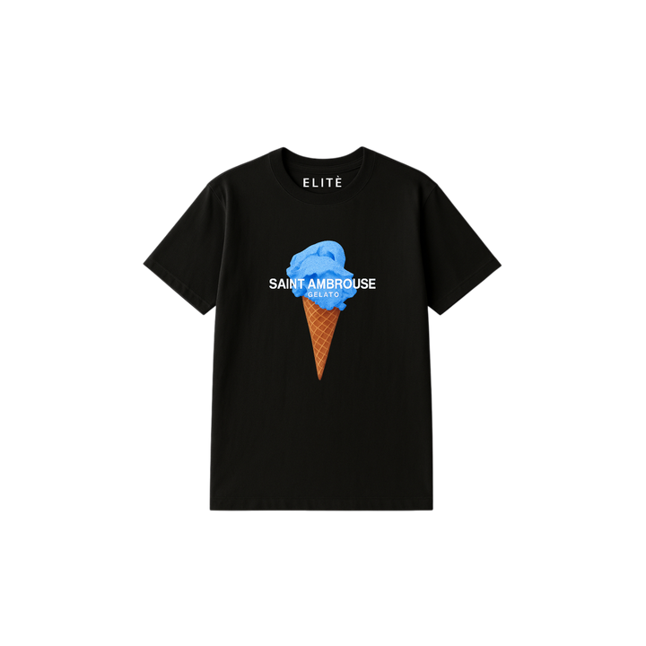 Camiseta Elitè Paris Gelato negra, print Saint Ambrouse Gelato.