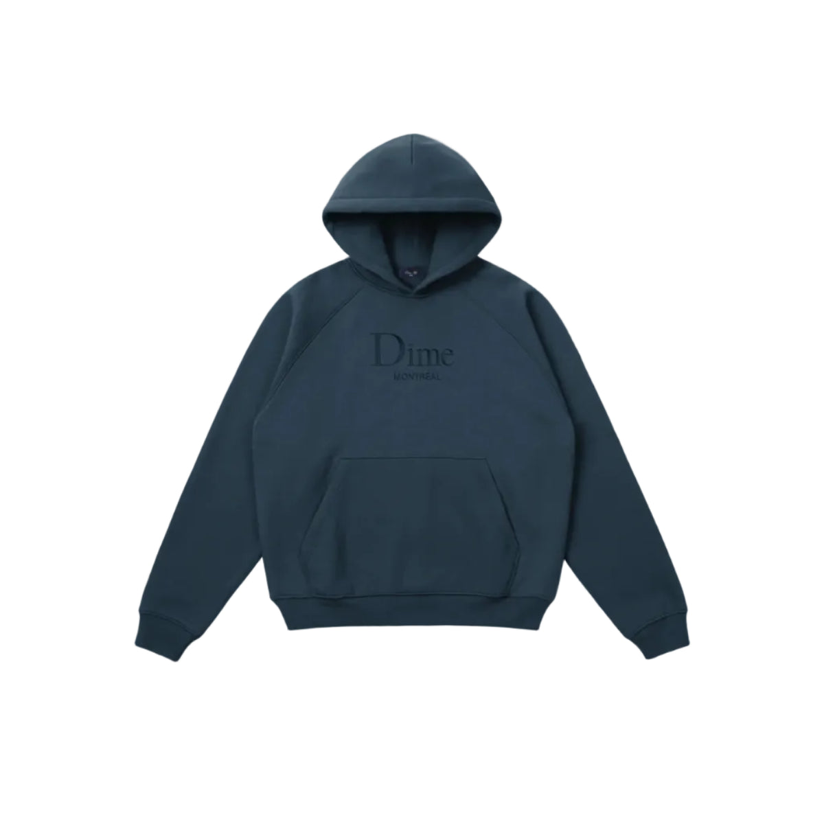 Sudadera con capucha Dime Classic MTL azul marino con el logo Dime Montréal bordado en el pecho, vista frontal