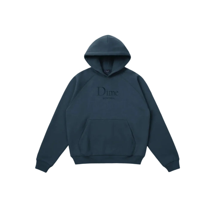 Sudadera con capucha Dime Classic MTL azul marino con el logo Dime Montréal bordado en el pecho, vista frontal
