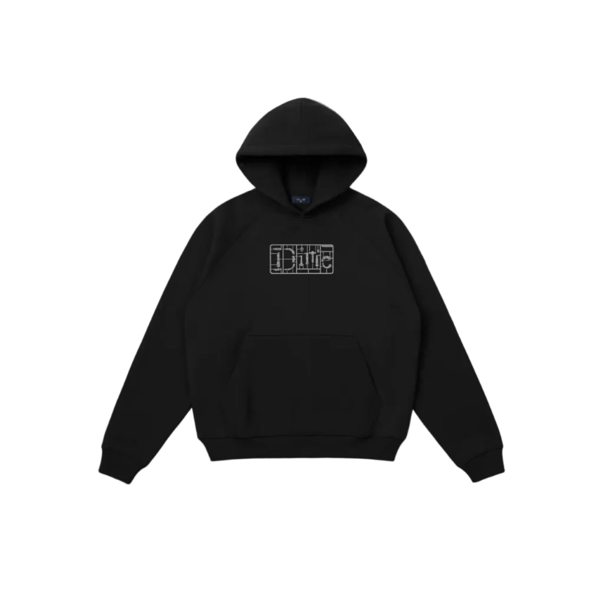 Sudadera con capucha Dime Classic Plastic negra con el logo Dime estampado en el pecho, vista frontal
