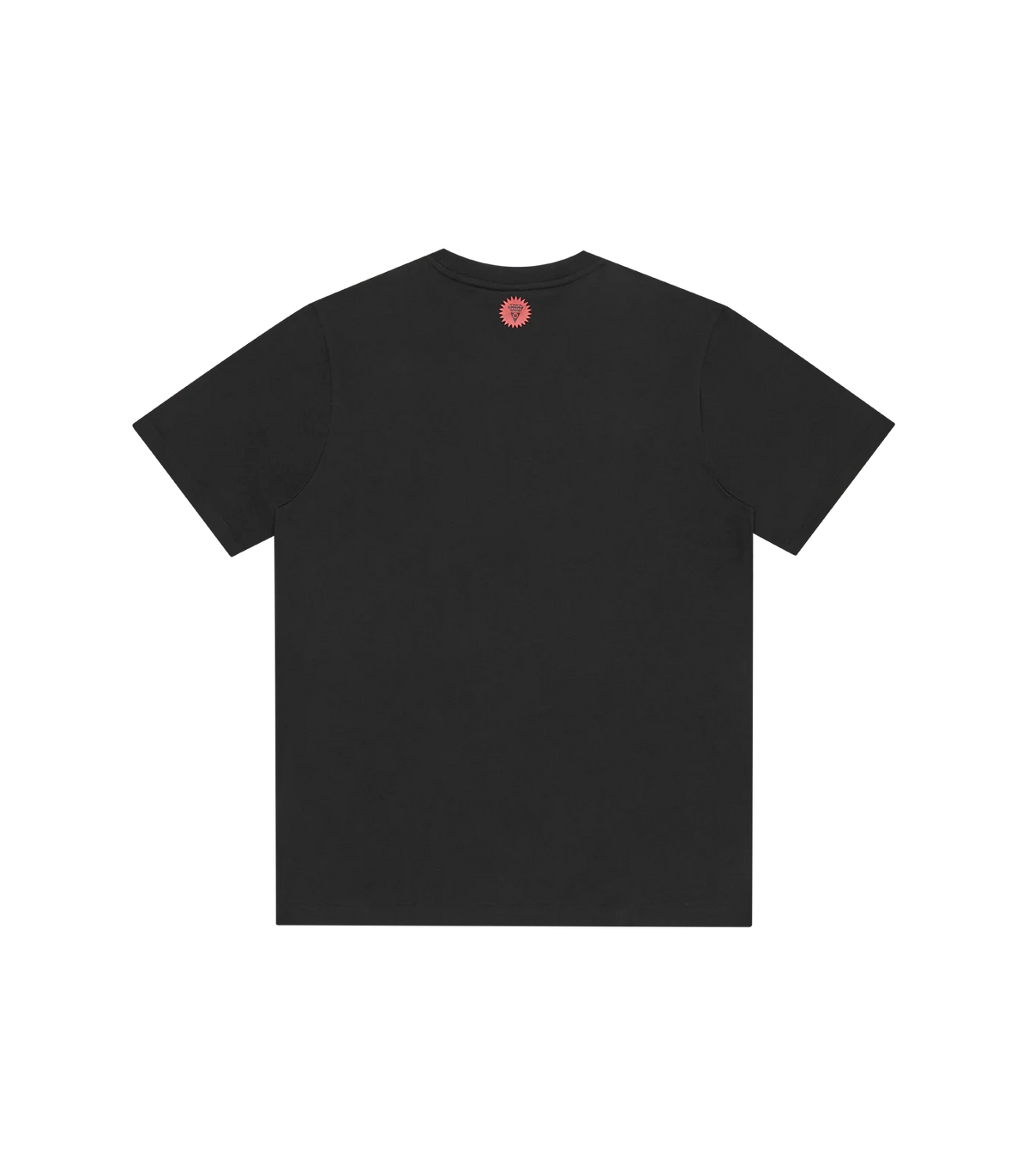 Camiseta ICECREAM negra de manga corta con pequeño detalle rojo en el pecho, vista frontal