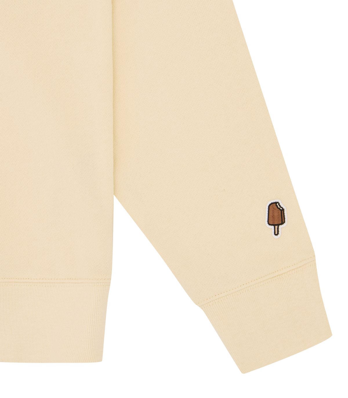 Detalle de la manga de la sudadera ICECREAM Waitress ecru con el bordado polo