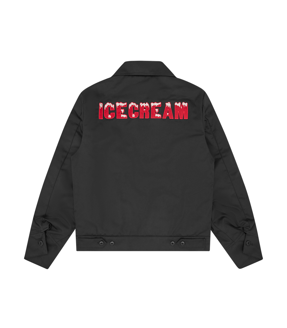 Chaqueta ICECREAM Drippy Quilted negra vista de espalda, con el logo ICECREAM