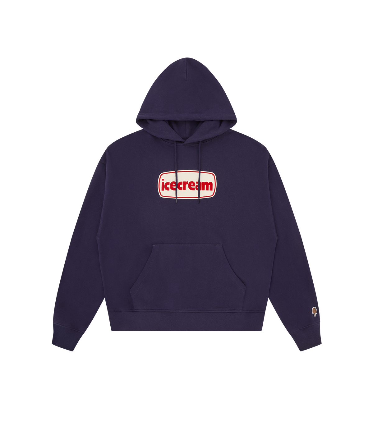 Sudadera con capucha ICECREAM azul marino con logo icecream en el pecho, bolsillo canguro, vista frontal