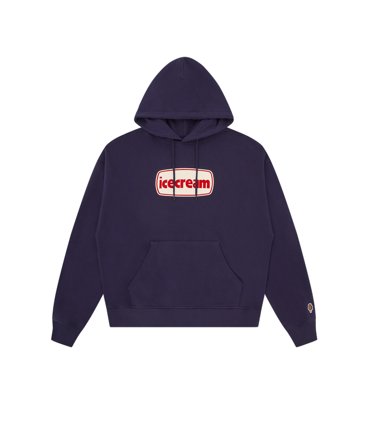 Sudadera con capucha ICECREAM azul marino con logo icecream en el pecho, bolsillo canguro, vista frontal