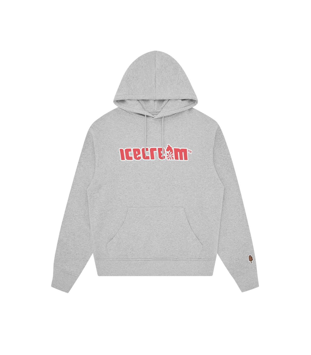 Sudadera con capucha ICECREAM Soft Serve gris jaspeado con el logo icecream en el pecho, vista frontal