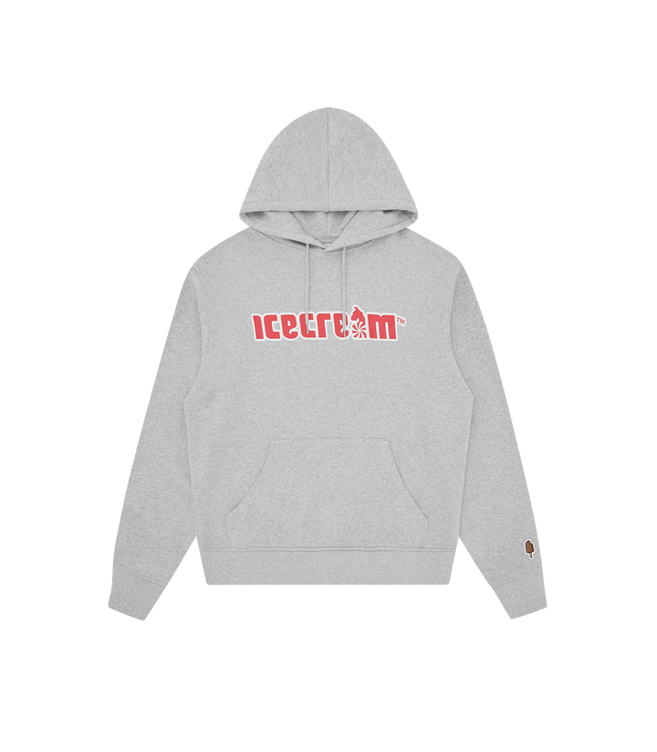 Sudadera con capucha ICECREAM Soft Serve gris jaspeado con el logo icecream en el pecho, vista frontal