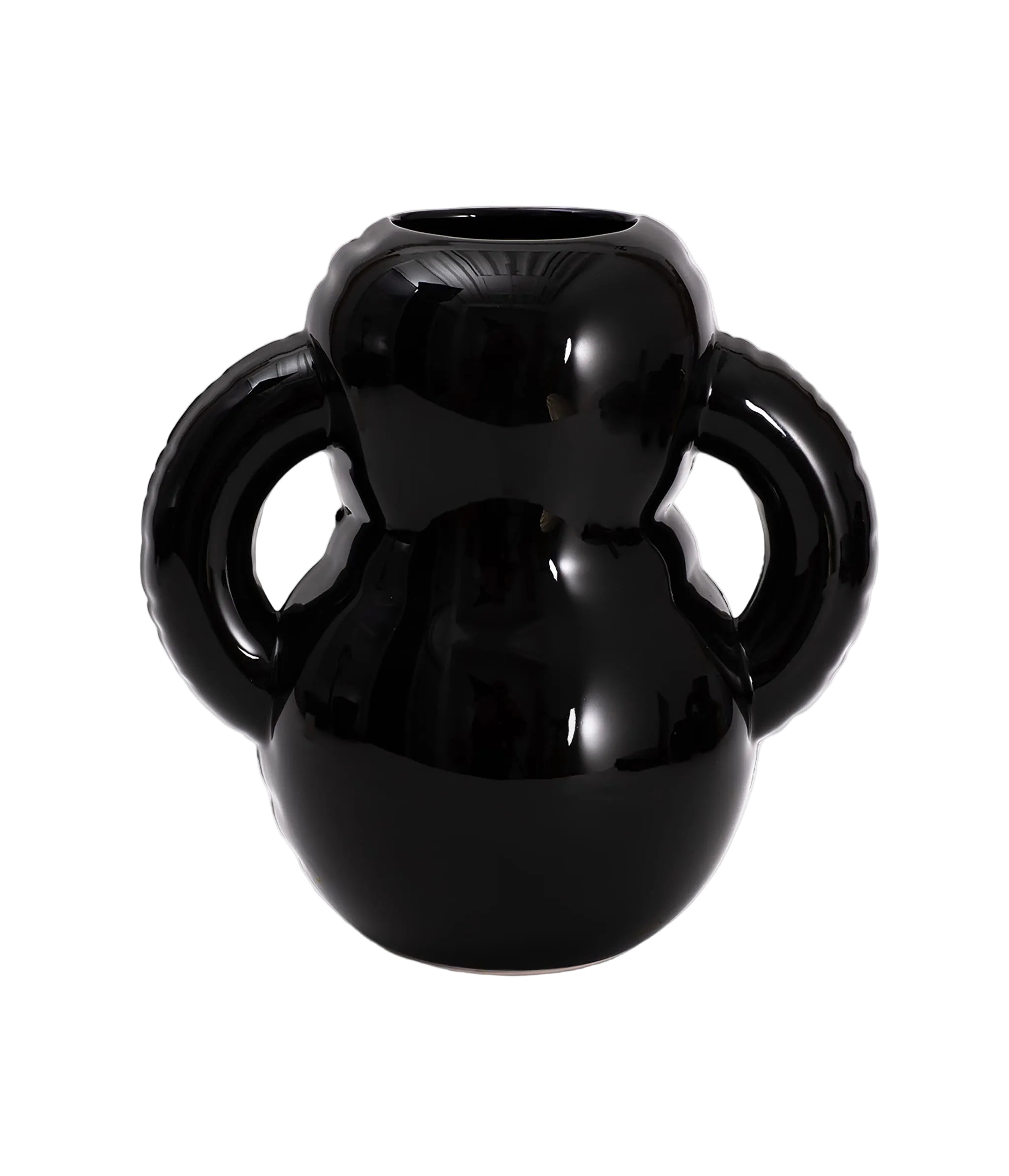 Jarrón Home Studyo OSCAR en negro gloss con doble asa curva, vista frontal
