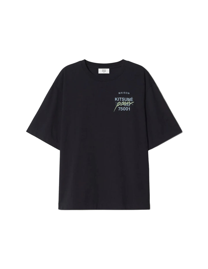 Camiseta Maison Kitsuné MMII Profile Fox oversize negra con KITSUNÉ PARIS 75001 en el pecho, vista frontal