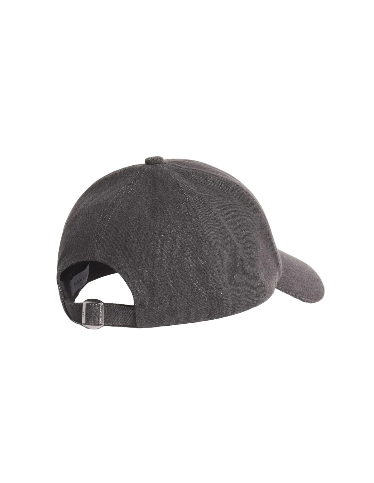 Espalda de la gorra Maison Kitsuné Profile Fox de denim gris con cierre ajustable, vista trasera