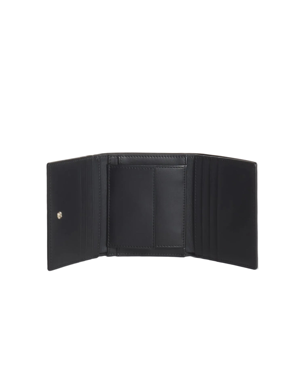 Cartera Maison Kitsuné Fortune Fox negra abierta y desplegada, vista del interior
