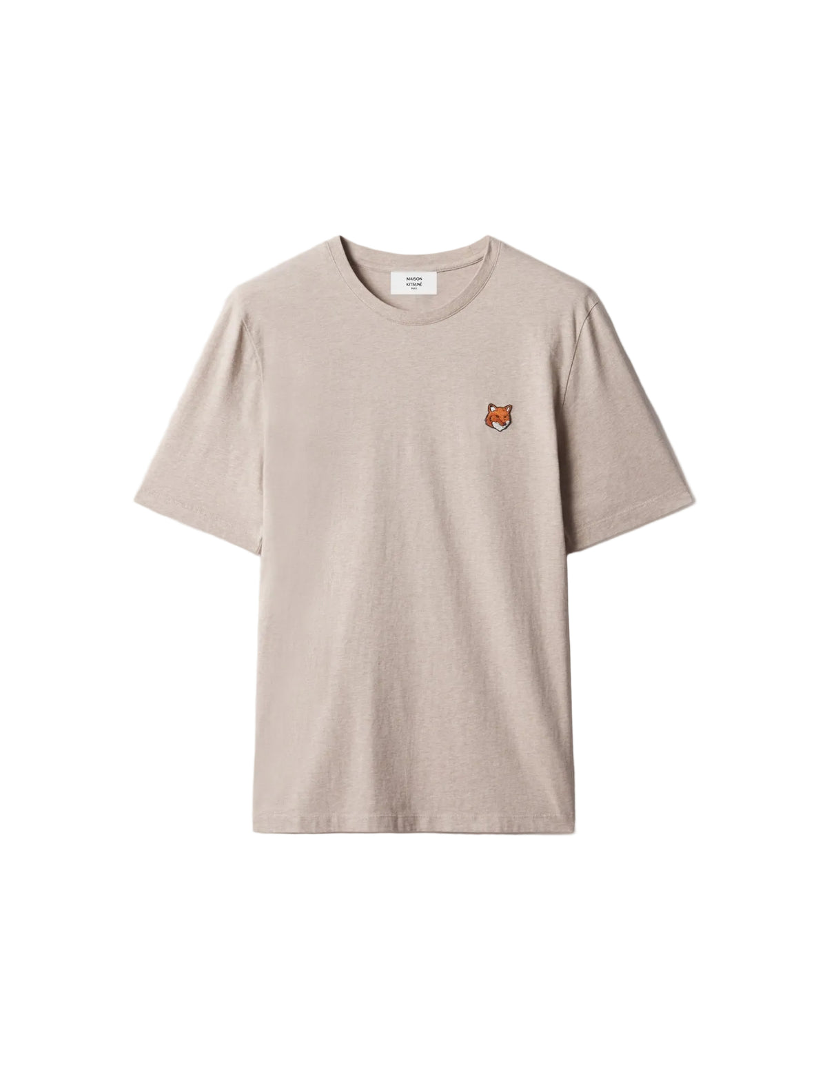 Camiseta Maison Kitsuné Fox Head beige con parche del zorro bordado a color en el pecho, vista frontal