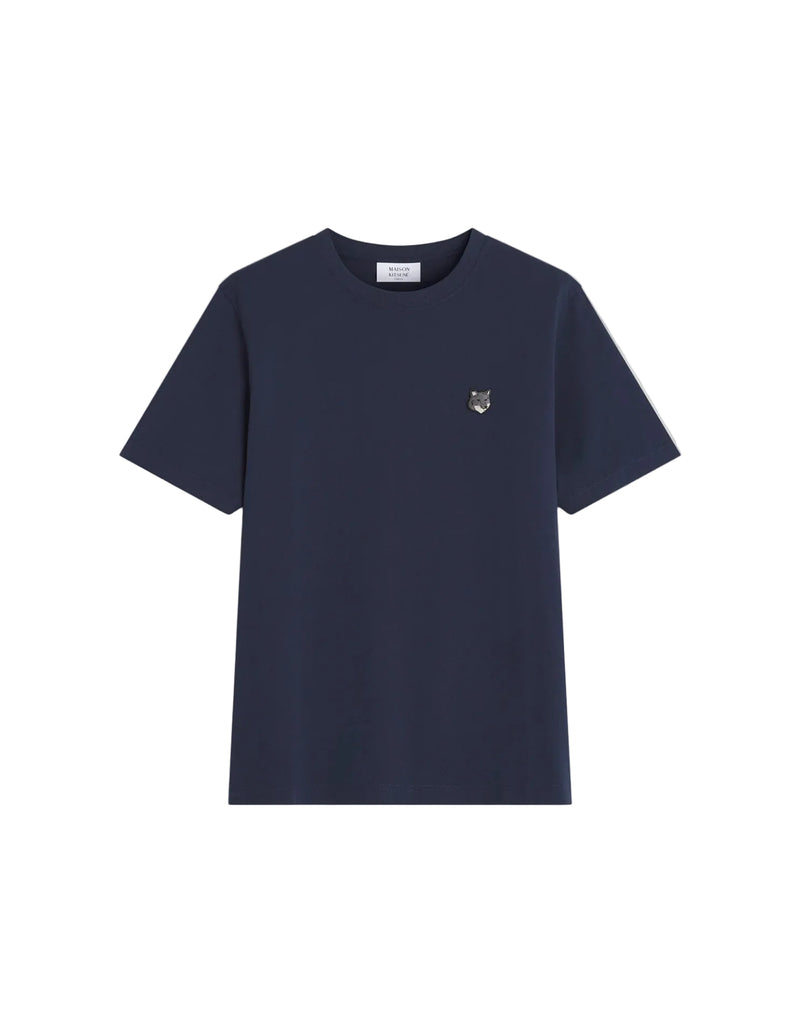 Camiseta Maison Kitsuné Fox Head azul marino con parche de la cabeza de zorro bordado en el pecho