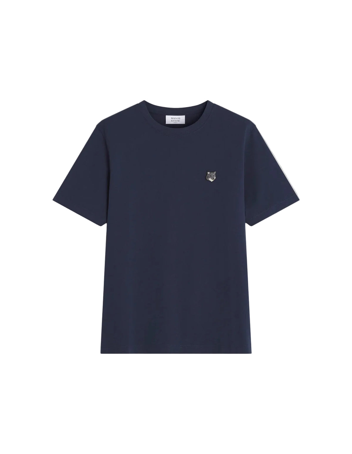Camiseta Maison Kitsuné Fox Head azul marino con parche del zorro bordado en el pecho, vista frontal