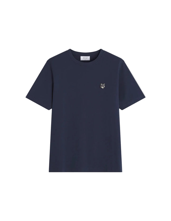 Camiseta Maison Kitsuné Fox Head azul marino con parche del zorro bordado en el pecho, vista frontal