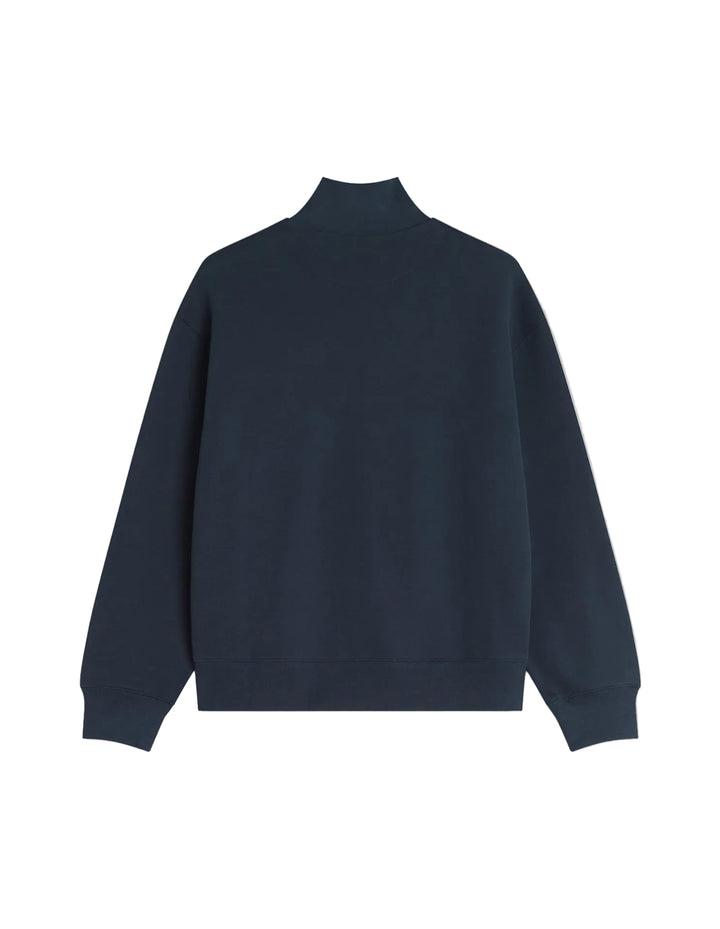 Espalda lisa de la sudadera Maison Kitsuné Fox Head Half-Zip azul marino con cuello alto, vista trasera