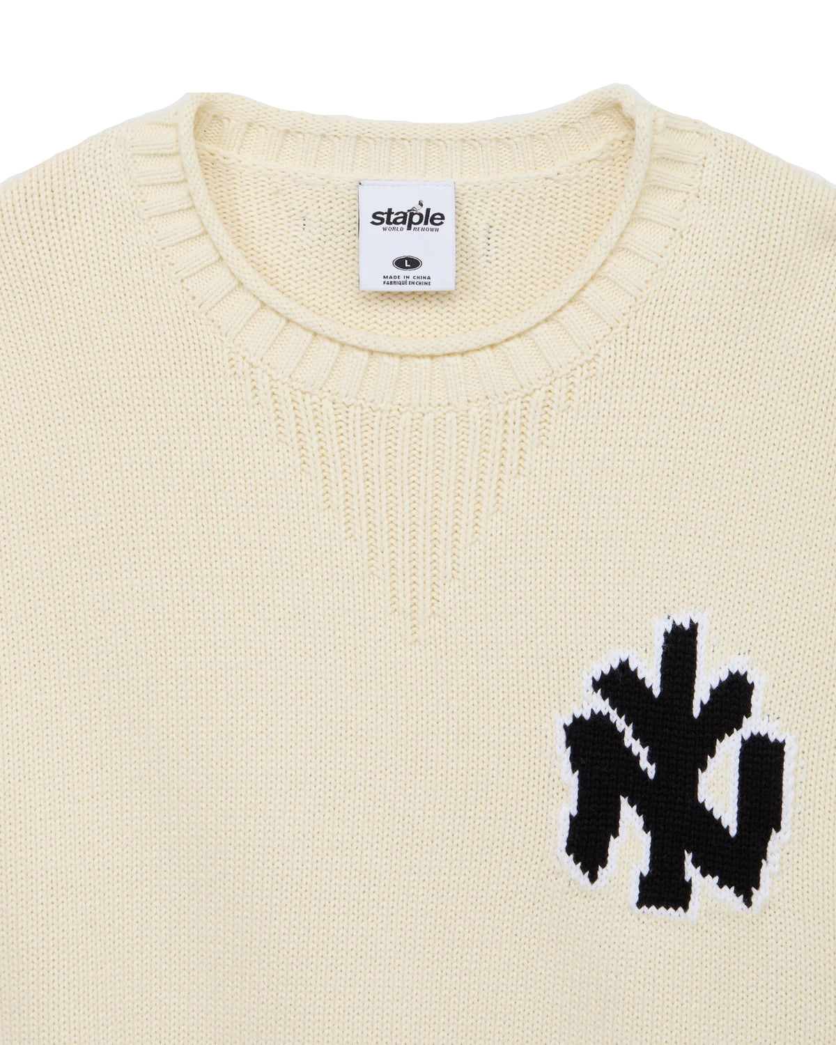 Jersey de punto Staple NY crema con cuello redondo y el logo NY tejido en el pecho